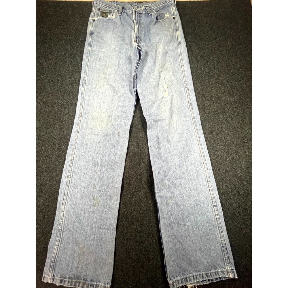 Cinch Western Straight Jeans Mens 32x36 Blue Denim Light Wash Distressed Cowboy